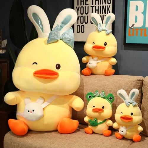 25-70cm Cute Duck Cosplay Frog Rabbit Plush Toy Stuffed Animal Doll Soft Duck Pillow with Backpack Girls Lovely Birthday Gift