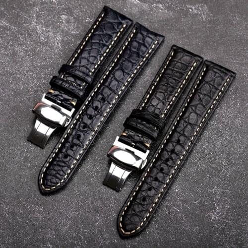 Handmade American Crocodile Leather Strap 18 19 20 21 22MM Round Pattern Leather Strap Dark Blue Butterfly Buckle Bracel