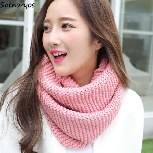 Scarves Wraps Women Solid Various Colors Harajuku Sweet Simple Cute Ring Korean Style Womens Students All-match Warm Winter Chic