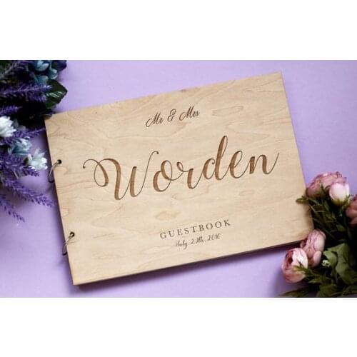 Personalised Wreath Wedding Guest Book - Gift for Couples - Rustic Guest Book - Bridal Shower Gift - Vintage Wedding Wooden Book
