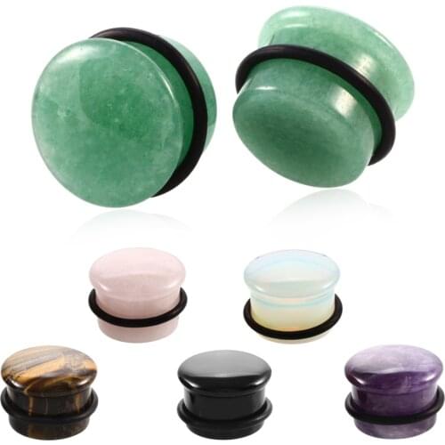 1Pair Natural Stone Ear Flesh Tunnel Plugs Piercing Single Flared White Opal Stone Ear Gauges Expander 6mm-16mm Piercing Jewelry