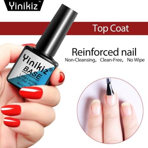 Yinikiz Top Base Coat Nail Lacquer Transparent Soak Off UV LED Gel Nail Polish No Wipe Gel Varnish For Nail Art