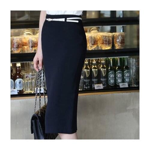 Customize Summer Womens Plus Size XXS-8XL Black/White/Green/Beige skirts High Waisted Open Back Slit Midi Pencil Office Skirt