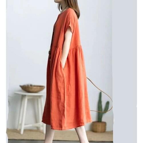 Cardigan Single Breasted Cotton Linen Loose Blouse Dress 2021 New Arrival Soft Cozy Summer Dress Women Travel Casual Midi Dress