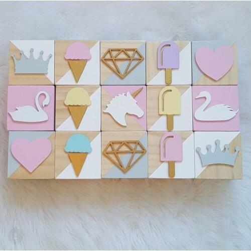 1 PC Nordic Nursery Decoration Wooden Cubes 6cm Ornaments Wooden Blocks Craft For Kids Children Girl Boy Room Decoration