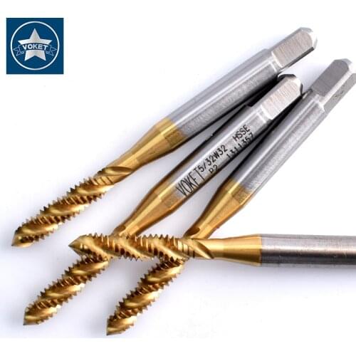 10PCS HSSE Inch With Tin Spiral Fluted tap BSW W 1/8-40 5/32-32 3/16-24 7/32-24 1/4-20 5/16-18 3/8-16 7/16 1/2 Screw Thread taps