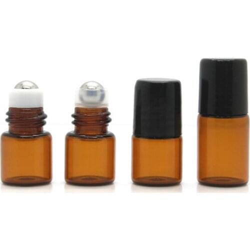 100pcs/lot 1ml/2m roller bottles for essential oils roll-on refillable perfume bottle deodorant containers with black lid