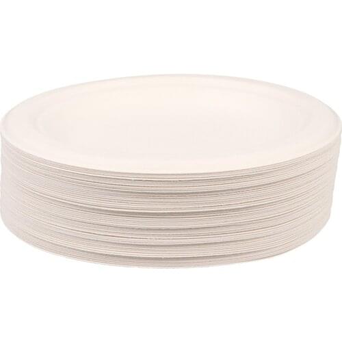 100PC 6 Inches White Disposable Party Cake Tray Round Plates Fruit Barbecue Serving Tray Degradable Dishes Tableware for Wedding