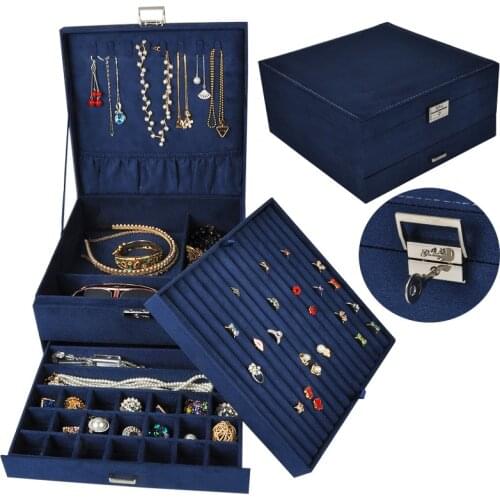 2020 New Color 3 Layers Large Space Velvet Jewelry Box Hot Selling