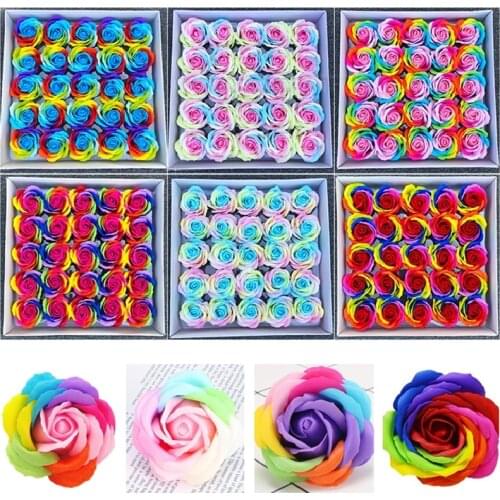 25Pcs Rainbow Soap Flowers Head Artificial Flowers DIY Flower Bouquet Material Wedding Valentine Gifts DIY Bouquet Materials