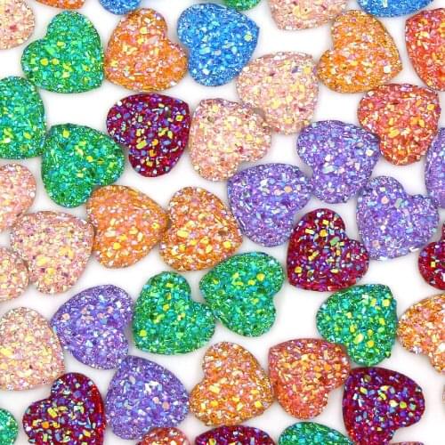 50Pcs 12mm Haert Shape Rhinestone Mineral Surface Resin Crystal Flatback Rhinestones AB Crystal Strass Cabochon Stone For Cloth