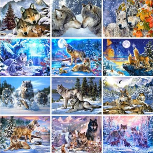 AZQSD Diamond Painting Wolf Cross Stitch Diamond Embroidery Animal Winter Full Square/Round Drill Handmade Gift Home Decor