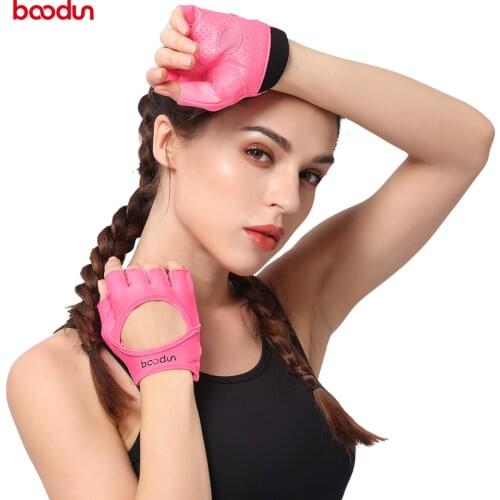 Boodun Sports Female Gym Weight Lifting Gloves Women Body Building Leather Fitness Yoga Gloves Mitten Girls PU&Lycra Breathable