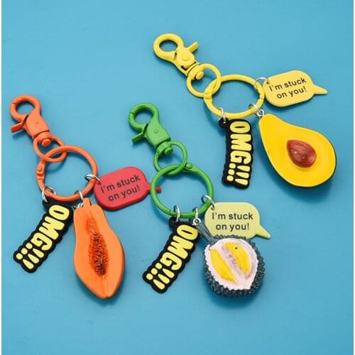 Simulation Papaya Durian Avocado Keychain New Cartoon Fruit Pendant Personalized Car Keychain Exquisite Bag Keychain Kawaii Gift