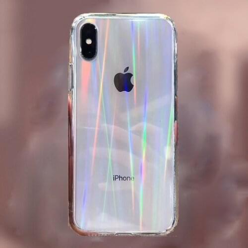 Gradient Rainbow Laser Cases for iPhone 12 11 Pro XS Max Soft Fundas For Apple iPhone XR 6 6S 7 8 Plus SE Clear Acrylic Covers