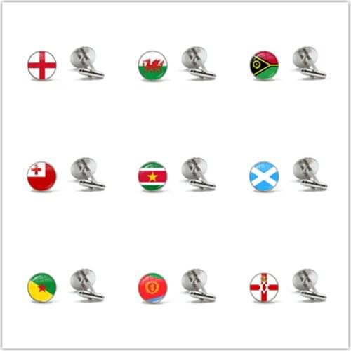 Ireland, Wales, Vanuatu, Tonga, Suriname, Scotland, French Guiana, Eritrea, Northern Ireland National Flag Glass Cufflinks Gift