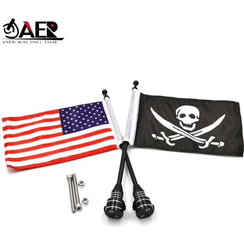 JAER Motorcycle Rear Luggage Rack flag Mount Pole American USA Skull Flag for Harley Touring Road King Glide FLHT Sportster
