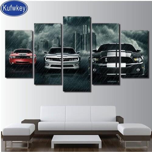 Full square 5 pcs diamond painting rain car mosaic painting round drill 5d diy diamond embroidery icon city night home art