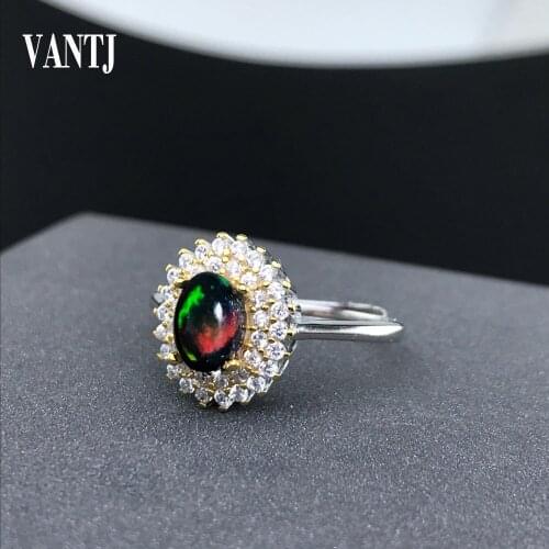 Elegant Natural Black Opal Rings Sterling 925 Silver Gemstone Oval 5*7mm for Women Wedding Engagement Gift Fine Jewelry