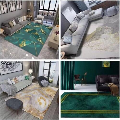 Luxury Green Living Room Carpet Nordic Geometric Abstract Bedroom Bedside Rugs Large Size Comfortable Floor Mat Bedroom Decor