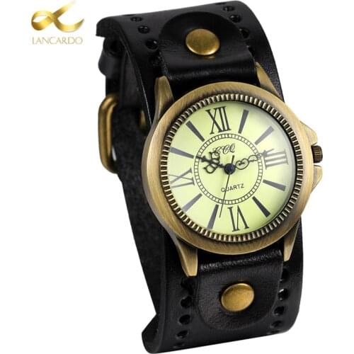 Lancardo Black Men Watch Fashion Quartz Wrist Watches Punk Reloj Mujer Relogio Feminino Leather Hot Women Montre Free Shipping