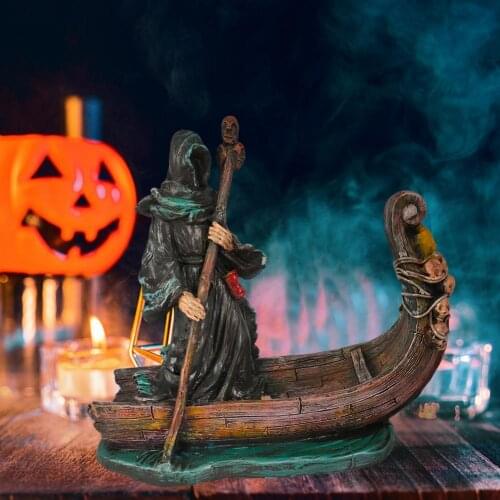 Luminous Ferrymans Resin Statue of Death Punting Unique Grim Reaper Garden Decor Charon Underworld Ferryman for Home Decor