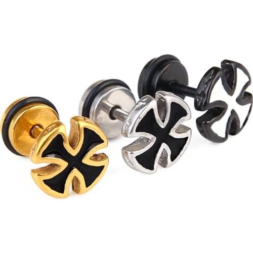 Fashion Cross Studs Earrings Knights Templar Earring for Men Boy Punk Cool Male Jewelry