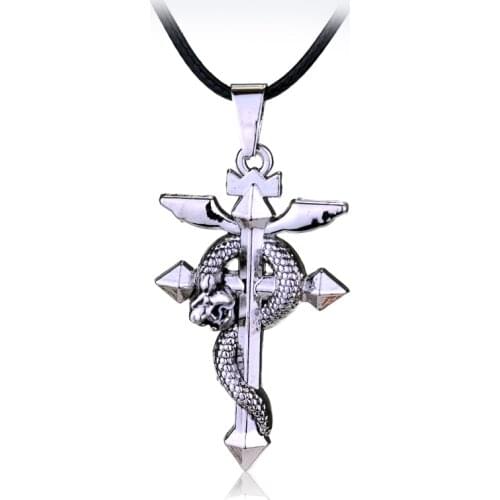 MQCHUN Hot Anime Fullmetal Alchemist Metal Necklace Cross Snake Pendant Cosplay Accessories Jewelry can Drop-shipping