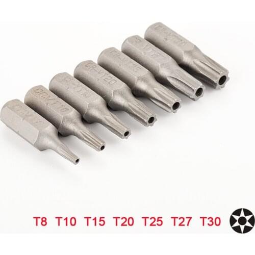 7pcs Torx Screwdriver Bits With Hole 1/4" Hex Shank T8 T10 T15 T20 T25 T27 T30 Security Electric Screwdriver Bit Set