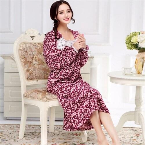 Princess nightdress spring and autumn ladies long-sleeved single-sided coral fleece oversize loose long Palace Style Nightwear