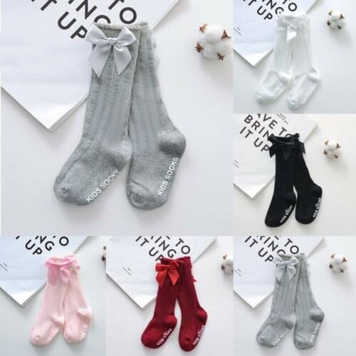 New Toddlers Summer Clothing Girls Big Bow Knee High Long Soft Cotton Lace Socks Baby Girl Bowknot Cotton Socks Kids