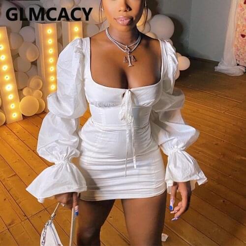 Puff Sleeve Square Neck Bodycon Mini Dress