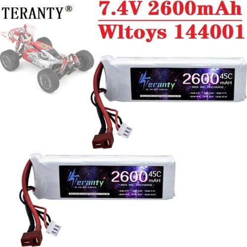 Original Wltoys 144001 car 2s 7.4 V 2600mAh Lipo battery T Plug for Wltoys 1/14 144001 RC car boat Lipo battery 1-5PCS