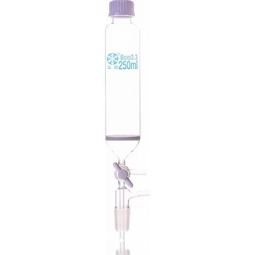 Peptide solid phase synthesis tube,Capacity 250ml,Joint 24/29,Threaded mouth 32mm,With PTFE switch valve and sand core board