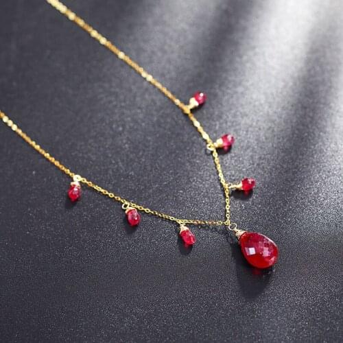DAIMI 18K Gold Genuine Gemstones Ruby Pendant Handmade Colorful Treasure Necklace Female Gypsophila Clavicle Chain