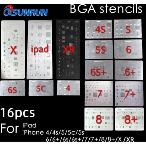 High quality 16pcs/lot full set BGA Reballing Stencil dedicate kit for iPhone 4 4s 5 5s 5c 6 6+ 6S 6s+ XR iPad 7 7+ 8 X Plus