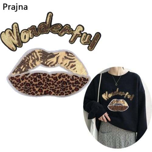 Prajna Fashion Leopard Stripes Sequined Patch Crown Heart Girl Dress Wonderful Beauty Sew On Stickers Shiny Sequin Applique Jean