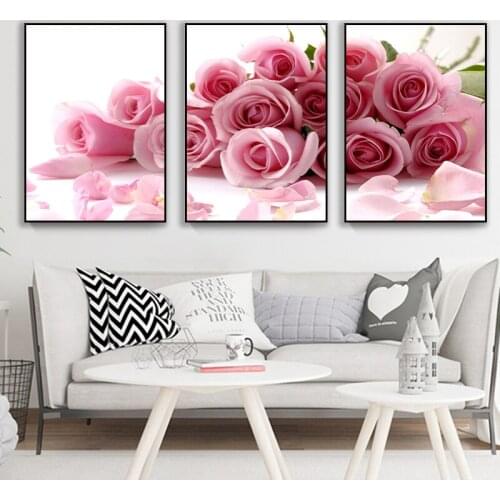 Pink Nordic Beautiful Roses Poster Canvas Wall Art Prints Painting Home Decor Pictures for Living Room Bedroom