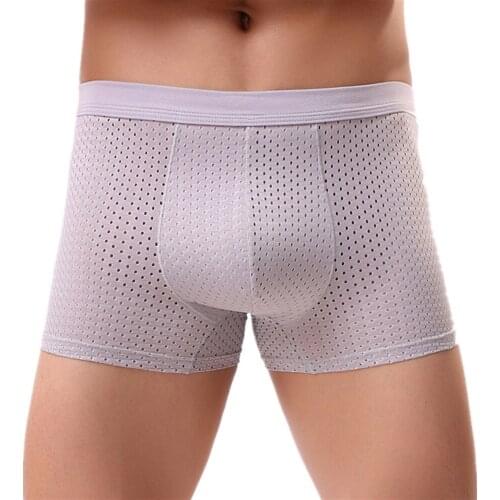 Sexy Underwear Mens Boxers Shorts Hombre Breathable Mesh Panties Intimate Solid U Convex Pouch Underpants Cueca Plus Size L-3XL