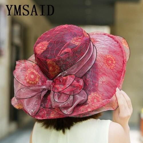 Ymsaid 7 Color Elegant Fashion Womens Church Hats Female Beach Hat Summer Gorras Sun Hat Wedding Vintage Kentucky Derby Hats