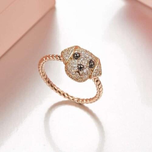 SLJELY Fashion Real S925 Sterling Silver Golden Retriever Puppy Ring Rose Gold Plated for Women Girls Cute Dog Pet Jewelry Gift