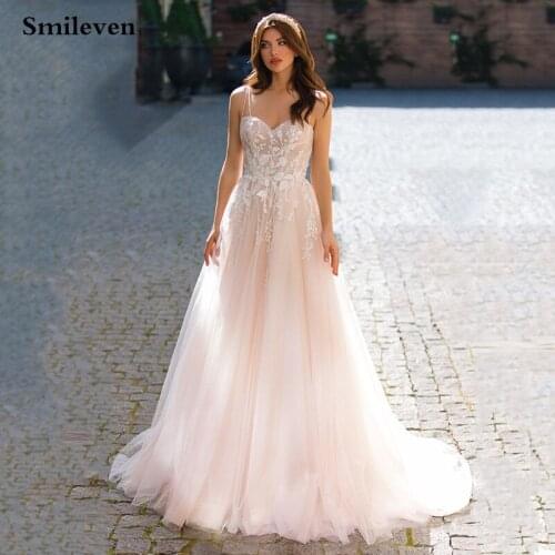 Smileven Sexy Spaghetti Straps Bride Dresses Sweetheart Neck Appliqued Lace Boho Country Wedding Dresses 2021
