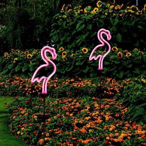 LED Bird Lamp Flamingo Neon Pile Solar Power Light Outdoor Fence Light Courtyard Garden Solar Led Lamp Waterproof Outside Deco