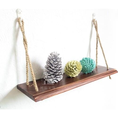 Free punching shelf bracket wall storage decorative hemp rope hanging partition wood rack wall shelves geometric shelf CL090922
