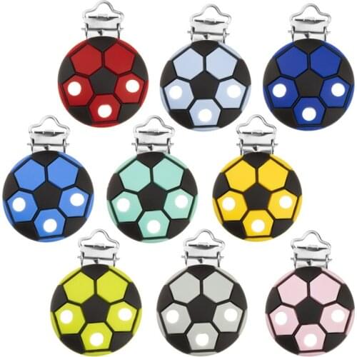 TYRY.HU 10PC Football Shaped Pacifier Clip DIY Baby Pacifier Dummy Chain Holder Infant Round Nipple Clasps Holders Accessories