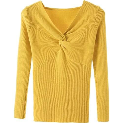 ZG1445 Womens sweater new spring autumn 2020 fashion joker pure color slim v-neck long-sleeve sweater cheap wholesale