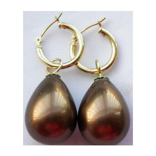 WOW 12*16mm drip coffee south sea shell pearl earring Lovely Fine Nobility Ladys Womens Earrings