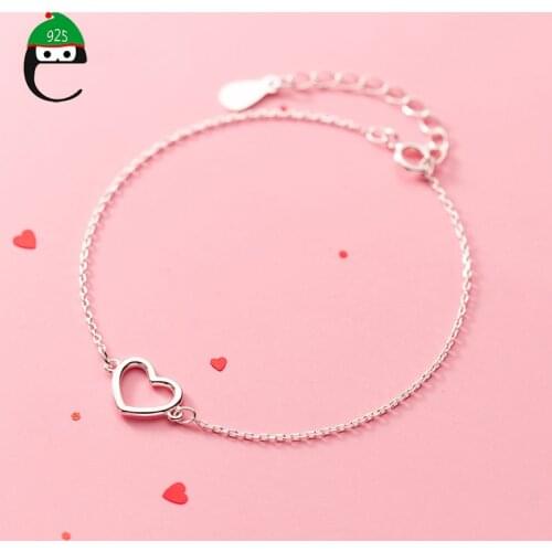 ElfoPlataSi Minimalist 925 Sterling Silver Fashion Love Hollow Heart Bracelet For Women Wedding Fine S925 Bracelet Jewelry DS568