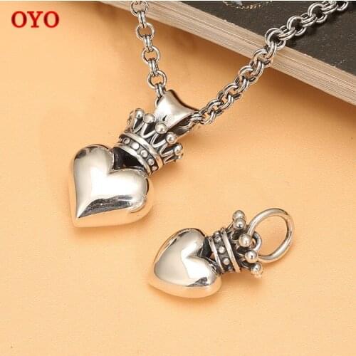 S925 sterling silver Love Heart Pendant Female Retro Thai Silver Wild Korean Sweater Chain Pendant