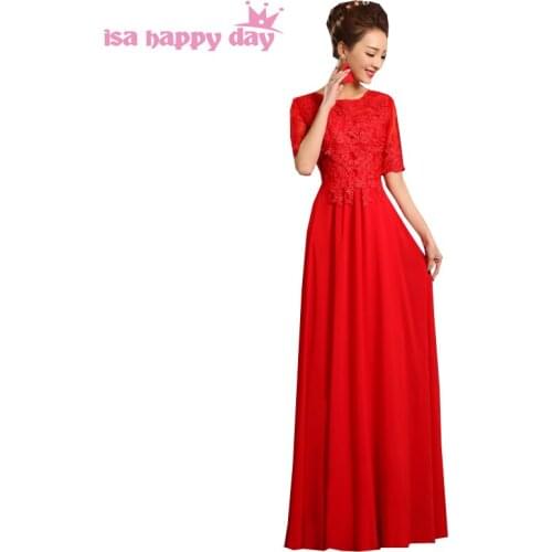 Top fashion woman red party evening gown casual floor chiffon half sleeve dress lace long o neck with sleeves dresses 2020 H3580